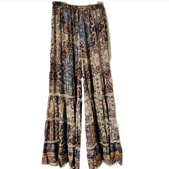 Bohemian Paisley Wide-Leg Pants - Picture 1 of 6